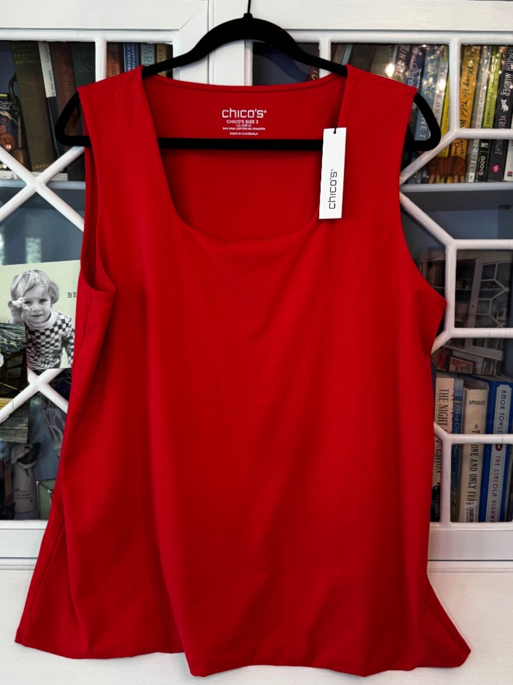 NWT Chico's Contour Cotton Square Neck Tank  XL (Chico's size 3) Red Glow
